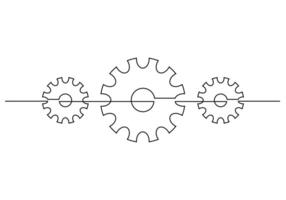 Three Gears One Continuous Line Art White. vector