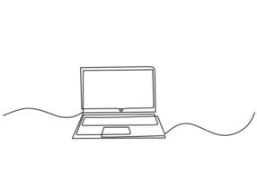 Laptop Single Continuous Line Illustration White. vector