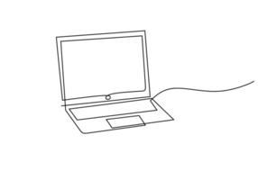 Continuous One Line Drawing. Laptop Device. vector