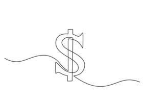 Dollar Symbol Continuous One Line Drawing. vector