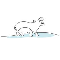 Big Hippopotamus Continuous One Line Art. vector
