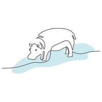 Hippopotamus Single Continuous Line Drawing. vector
