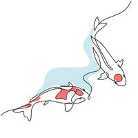 Single Continuous Line. Two Koi Fish. vector