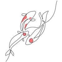 Three Koi Fish Continuous One Line Drawing. vector