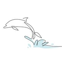 Jumping Dolphin Single Continuous Line Art. vector