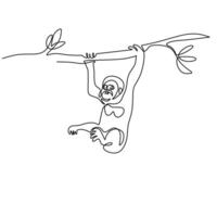 Single Continuous Line. Orangutan on Tree. vector