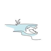 Crocodile at Lake One Continuous Line. vector