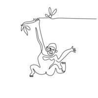 Orangutan on Tree. Single Line Drawing. vector