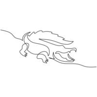 Single Continuous Line Drawing of Crocodile. vector