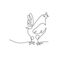 Chicken Single Continuous Line Drawing. vector
