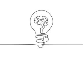 Brain in Bulb Lamp One Line vector