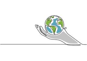 Earth Globe in Hand Continuous Line vector