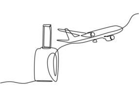 Airplane with Suitcase Travel Continuous Line vector