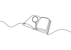 Magnifying Glass on Book Single Line vector