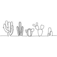 Cactus One Line Drawing Continuous Set vector