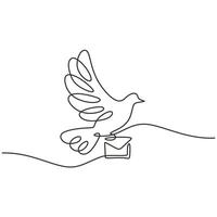 Dove with Letter Message Continuous Line Art vector