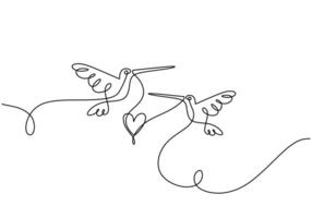 Hummingbird Couple Continuous Line Art Design vector