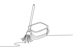 Cleaning Service Mop Bucket Continuous Line vector