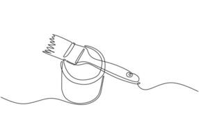 Paint Can and Brush Continuous Line Drawing vector