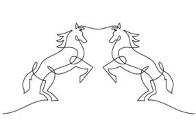 Two Horses One Continuous Line Drawing vector