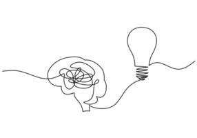 Brain with Light Bulb One Line Art vector