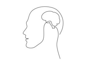 Head with Brain One Line Art Drawing vector