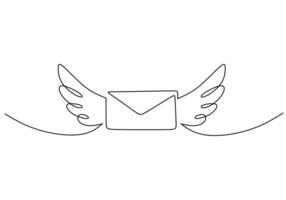 Envelope with Wings One Line Art Drawing vector