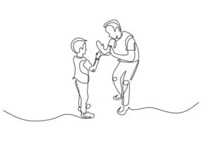 Father and Son Playing One Line Art vector