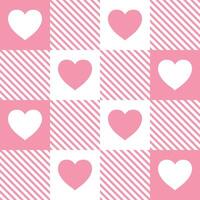 Seamless pattern with hearts and squares. Geometric repeating gingham pattern, pastel striped texture vector