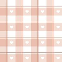 Seamless pattern with hearts and squares. Geometric repeating gingham pattern, pastel striped texture. vector