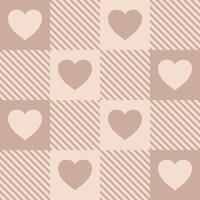 Seamless pattern with hearts and squares Geometric repeating gingham pattern, pastel striped texture. vector