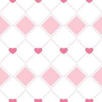 Geometric seamless pattern rhombus with hearts. Repeating texture gingham. vector