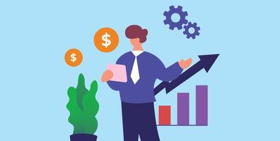 Businessman with money and graph on background vector