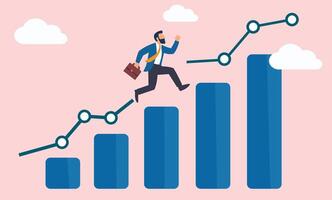 Businessman running up a graph chart vector