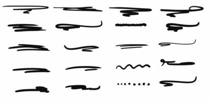 A set of different brush strokes and scribbles vector