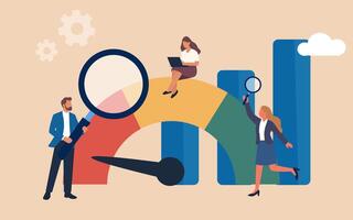 Business people on a graph with a magnifying glass vector