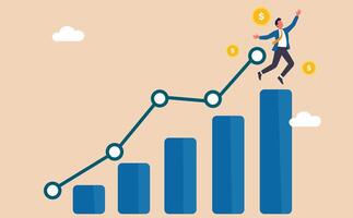 Businessman jumping on top of a graph chart vector