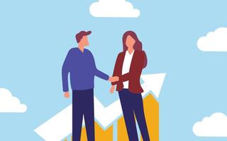 Two people shaking hands on a graph chart vector