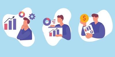 Three people are holding up various items vector