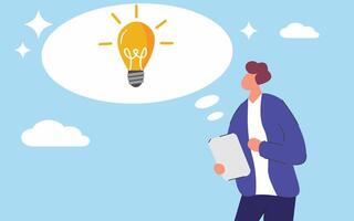 Man with a light bulb idea in his head vector