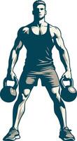 Man Do Workouts with Two Kettlebells. vector
