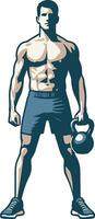 Man Do Workouts with one Kettlebell. vector