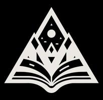 A triangle with a book and mountains on it vector
