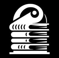 Black and white logo of a stack of books with a background. vector