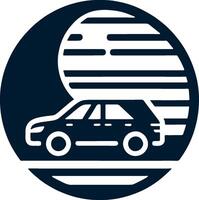 Car icon with a moon and a car in the background vector