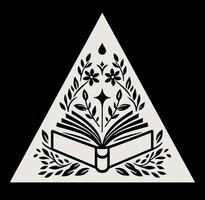 A triangle with an open book and leaves inside vector
