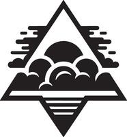 Triangle with clouds and a sun in the middle vector