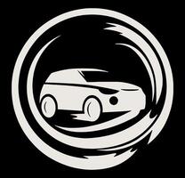 A white car is in a circular shape on a black background vector