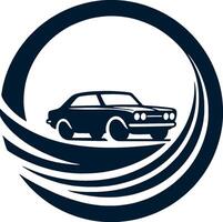 An old car is shown in a circle with waves vector
