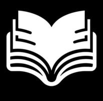 A white open book icon on a black background vector